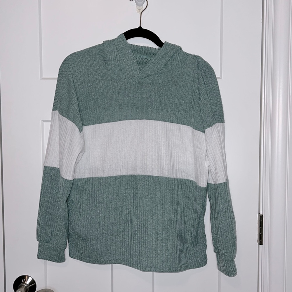 Lightweight Colorblock Stripe Relaxed Fit Ribbed Pullover Hoodie